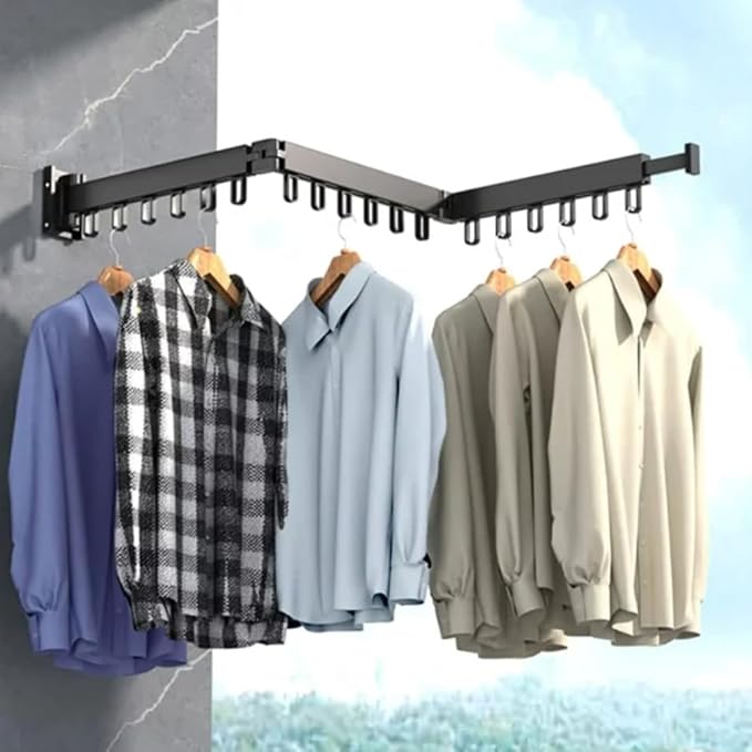 Clothes Drying Rack Wall Mounted Retractable, Aluminum Collapsible Laundry Organizer, Space-Saver Hanger Holds Quilts for Bedroom Bathroom Balcony (Grey)