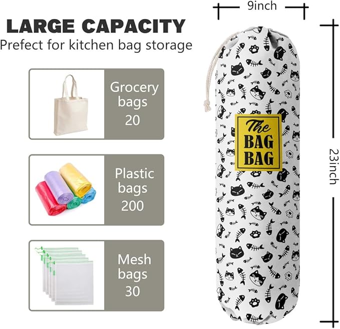 Grocery Bags Holder Organizer For Shopping Bags, Wall Mount Plastic Bags Storage Container Dispensers, Pet Lovers Home Kitchen Bags, The Bag Bag Grocery Bag Holder, Gifts For Women Cat Mom Dad (G-38)