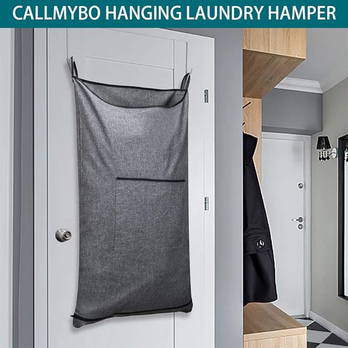 Hanging Laundry Hamper,Door Hanging Hamper with Width Opening, Over the Door Laundry bag with hooks, Laundry Collector and Over Door Storage Bag (36x22 Inch,Pop Grey)