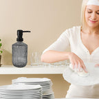 Grey Glass Soap Dispenser with Black Pump, 15oz Liquid Hand Dispenser, Refillable Lotion Dish Soap Dispenser for Modern Home Decor, Bathroom, Kitchen Countertop, Hotel