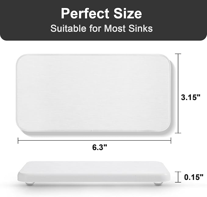 Water Absorbing Stone Tray for Sink | Quick Drying Diatomaceous Earth Coasters | Soap Dish Holder & Toothbrush Holder for Bathroom Counter | Hand Soap & Plant & Toiletries | White 2 Pack
