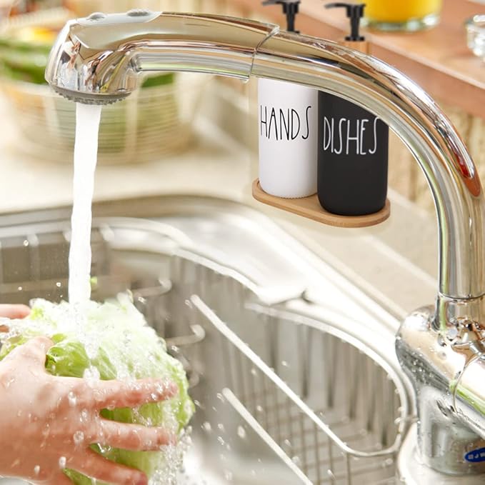 Hand and Dish Soap Dispenser Set for Kitchen Sink, Black and White Modern Farmhouse Decor, Kitchen Art Soap Holder (Black & White)