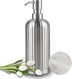Soap Dispenser 18 Oz with Non-Slip Coaster, Stripe Design Dish Soap Dispenser Brushed Nickel, Refillable Liquid Hand Soap Dispenser for Bathroom, Kitchen Soap Dispenser Premium Stainless Steel
