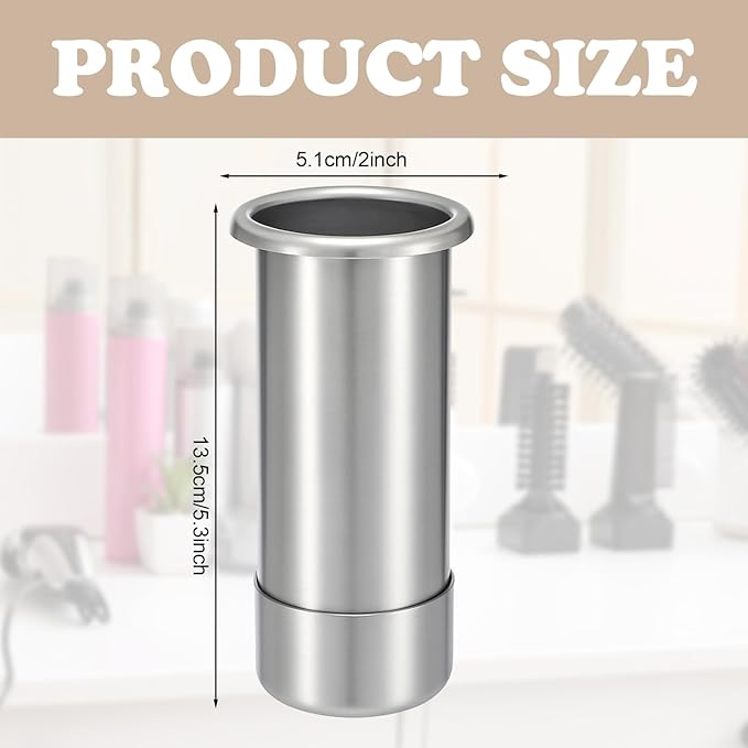 1 Pc 2" Canister Hair Dryer Holder Hot Curling Iron Appliance Tube Stainless Steel Hair Curling Hot Dryer Holder Salon Station Organizer Tube and Comb Accessories for Salon Bathroom