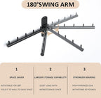 Swing Clothes Hanger Rack,2-Pack Garment Racks Wall Mounted Clothes Bar-Hanger Holder Hooks Heavy Duty Folding Drying Rack Space Saving Clothing Hanging System Closet Storage Organizer,Black