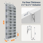 Yecaye 6-Tier Over The Door Organizer Dual-Column of 12 Compartments, College Dorm Essentials with Clear PVC Windows, Heavy Duty Door Organizer Hanging for Bedroom Bathroom Pantry Nursery, Grey 1 Pack