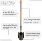 Heavy Duty Shovel, 58 Inches, Black, High Carbon Steel, Fiberglass Handle, Modern Style