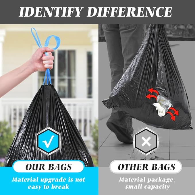 Teivio 15-16 Gallon 120 Counts Strong Tall Kitchen Drawstring Trash Bags, Medium Plastic Garbage Bags for Home Kitchen Garden Office Tall Trash Can, Black Waste Bin Liners