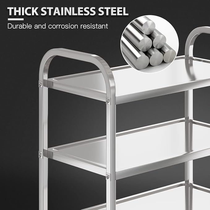 Heavy Duty Stainless Steel Utility cart，Industrial Serving cart with Wheels, 3 Shelf 360°Rotation Storage Trolley with Locking Wheels 500 lbs Capacity，1MM Thick 33.5 * 17.4 * 35.4' L*W*H.