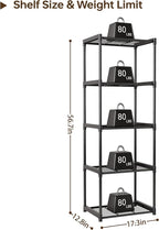 5-Tier Storage Shelves with Plastic Connectors – Metal Shelf Organizer for Pantry, Closet & Bathroom, Space-Saving Sturdy Shelving Unit Rack, Black, 17.3" x 12.8" x 56.7"