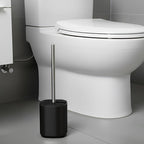 Toilet Bowl Brush and Holder, Toilet Brush with Stainless Steel Handle and Durable Bristles for Bathroom Cleaning, Automatic Closing Holder Set (Black)