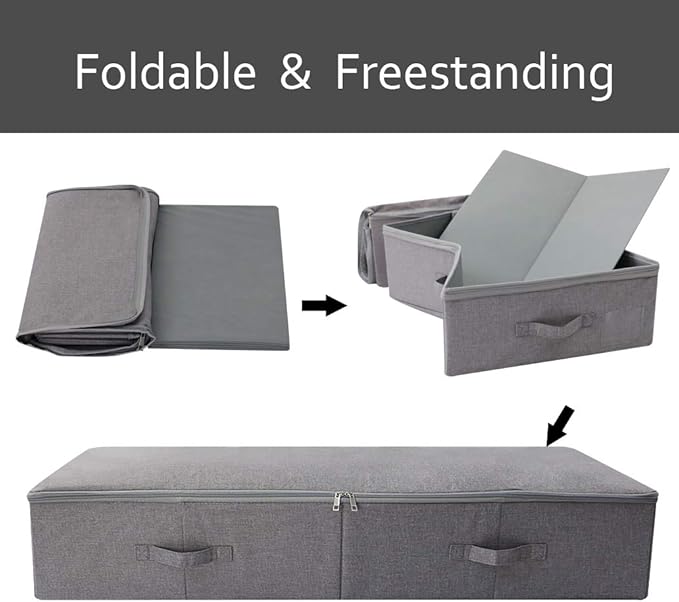 39.4X16.9X7“ Under The Bed Shoes Clothing Bedding Storage Organizer Containers with Lid, Dust-proof & Foldable Washable, Durable Plastic Board in Boxes, Dark Gray