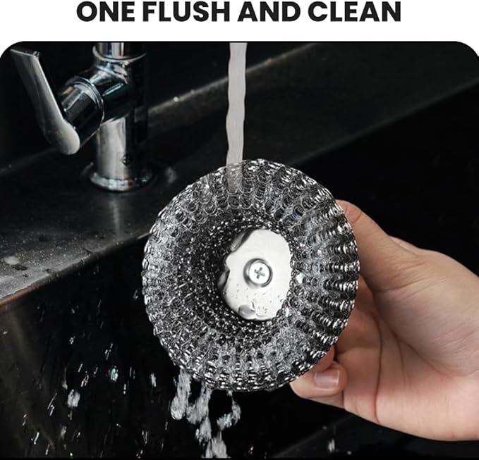 Steel Wool Scrubber with Handle, Upgrade Heavy Duty Stainless Steel Dish Scrubber for Cleaning Dishes, Iron Pots, Stoves, Kitchen Sink (3 pcs)