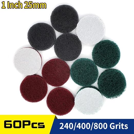 60 PCS 1 Inch 25mm 240-800 Grit Multi-Purpose Flocking Scouring Pad Duty Nylon Cloth for Polishing & Grinding,240