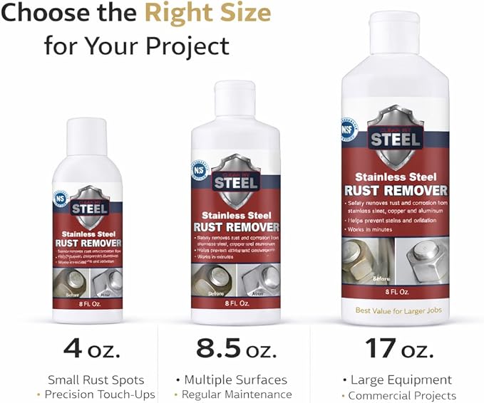 CLEAN MY STEEL Stainless Steel Rust Remover – NSF Approved Non-Toxic Rust Stain Remover Gel for Appliances, Sinks, Grills, Marine & Commercial Equipment (4 oz)
