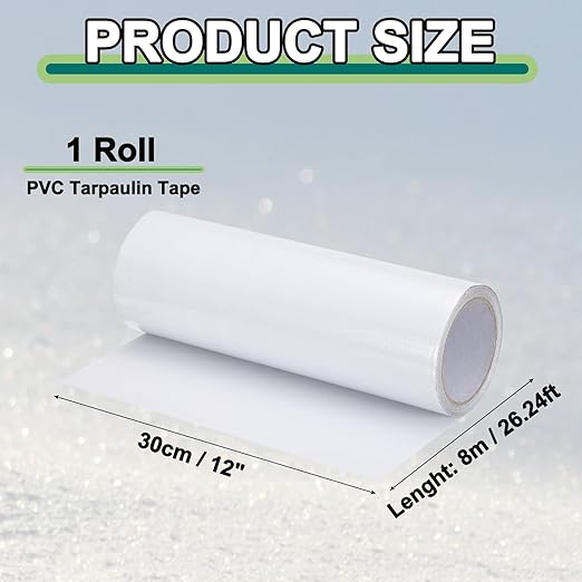 PATIKIL Awning Repair Tape 8m x 30cm Waterproof Canvas Tape High Adhesive Tear Repair Patch Kit for PVC Tarpaulin Tent Awning Fabric RV Sail Boat Cover, White (11.81" x26.24ft)