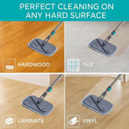 TRUE & TIDY Square Spin Mop & Bucket System – Dual Chamber for Clean & Dirty Water, 360° Rotating Self-Wringing Mop with Built-in Scrub Brush, Stainless Steel Handle & 2 Reusable Microfiber Mop Pads