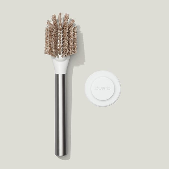 Ionic Dish Brush, Magnetized to Stand Upright, Stainless Steel with Replaceable Head, Silver