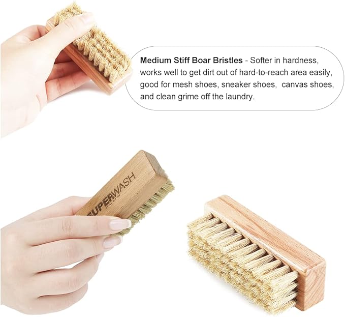 Sneaker Shoe Cleaner Brushes, Boar Bristles Wooden Cleaning Brush Cleans Dirt and Grime from Shoes and Laundry - 3 Pack