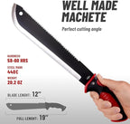 Machete with Saw 25" / 19" Heavy Duty Tool & Sheath - Ergonomic No-Slip Handle - Survival Knife with Serrated Blade - Machetes for Bushcraft Hunting Garden Cutting Trees and Yard Work