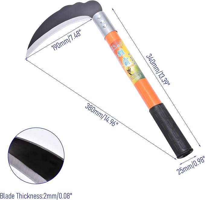 1pce 380mm/14.96in Carbon Steel Billhook Brush Clearing Sickle for Grass,Weeding Tools for Garden,Curved Sawtooth Sickle,Machete Axe for Cutting Trees,Steel Blade Knife in Hand