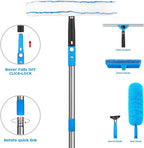 Window Squeegee，5 in 1 Bendable Head Window Squeegee for Home，61''Extension Poles，Bendable Head car Window Cleaner Tool，Squeegee for Shower Glass（Blue）