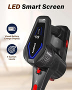 Cordless Vacuum Cleaner, 450W/45KPA Self-Standing Stick Vacuum, Lightweight Handheld Vacuum with LED Screen, Rechargeable Vacuum for Home, Hardwood, Carpets, Pet Hair, Car (Red)