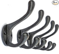 Ambipolar 5 Pack Decorative Cast Iron Heavy Duty Double Hooks, Wall Mounted Coat Hooks, Vintage Inspired (Antique Black) (Cornish Hook)