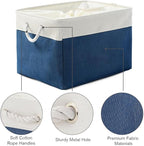 TheWarmHome Organization and Storage Basket for Shelves - Jumbo 3 Pack 20x16x14 inch Collapsible Storage Bins for Organizing, Canves Storage Cubes for Gift Organizer Toys Closet (White & Jean Blue)
