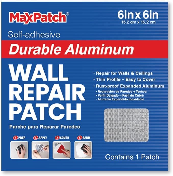 MaxPatch® 6 in. x 6 in. Aluminum Self-Adhesive Wall Repair Patch (3-Pack) – Expanded Perforated Rust-Resistant Aluminum with Strong Adhesive Backing for Interior Wall Repairs