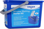 UNGER Window Washing Starter Kit with 2-in-1 10" Microfiber Combi, 3 ft Pole, Cloth, and Bucket + 32 oz Streak-Free EasyGlide Glass Cleaner Concentrate