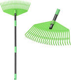 Plastic Rake for Leaves, 23 Tines 16" Wide Plastic Lawn Gravel Shrub Leaf Rake for Leaves and Grass, Thatch Garden Rakes for Yard Heavy Duty Long Handle 35-65"