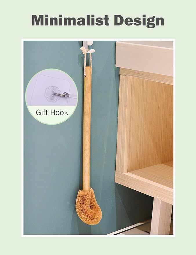 Updated Modern Version Toilet Bowl Brush, Natural Coconut Fiber Brush Head and Beechwood Handle for Bathroom Toilet - Sturdy, Deep Cleaning, Eco-Friendly, Toilet Cleaning Brush with Hanging Hook