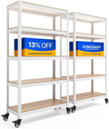 HOMEDANT House White 5-Tier Metal Rolling Cart Shelf Rack Casters Heavy Duty Wheel Shelving Unit Adjustable Utility Storage Shelves Organizer Shelf Kitchen Garage 36.2" W x 16.5" D x 69.5" H 2Pack