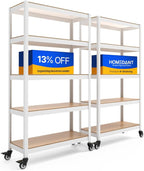 HOMEDANT House White 5-Tier Metal Rolling Cart Shelf Rack Casters Heavy Duty Wheel Shelving Unit Adjustable Utility Storage Shelves Organizer Shelf Kitchen Garage 36.2" W x 16.5" D x 69.5" H 2Pack