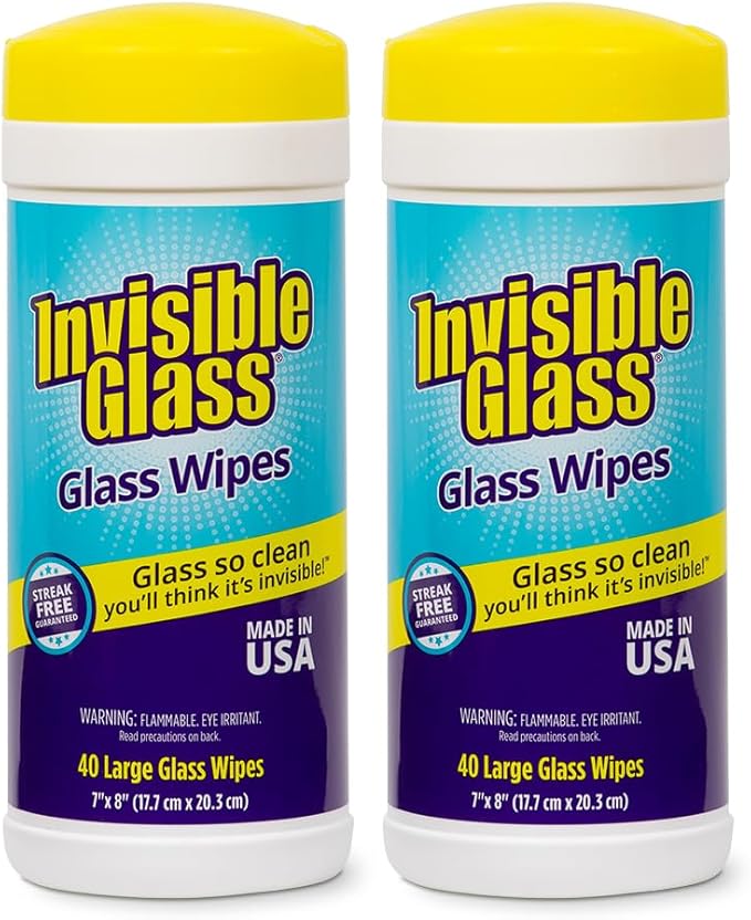 Invisible Glass 90160-2PK Glass Cleaning Wipes Perfect for Cleaning Mirrors, Windows, and Windshields at Home, in Your Car, or at the Office, Streak-Free, Tint-Safe, Lint-Free, 40 Wipes, Pack of 2