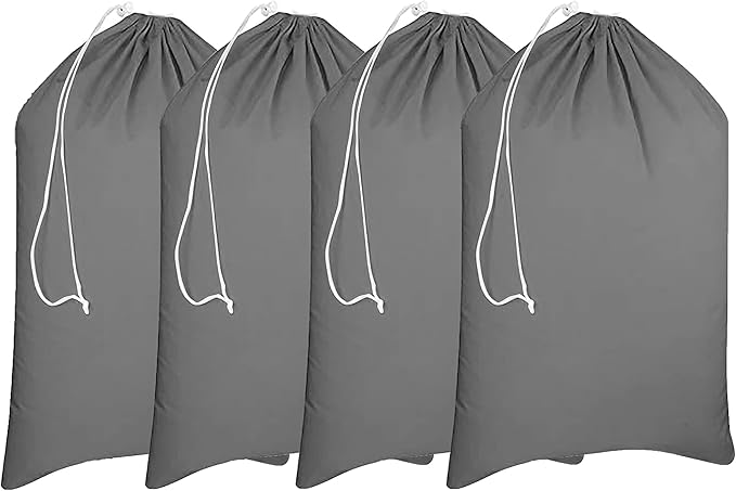 Urban Villa Laundry Bag Canvas|Dirty Clothes Travel Laundry Bag|Machine Washable|Reusable College Hostel Hamper Liner Bag for Garments Delicates Drawstring Closure 4 Pack Grey Color|Size 28X36 Inches