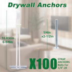 Drywall Anchor with Included Bolts for 1/4-20 Fastener Size, Wall Anchors Drywall Heavy Duty for TV Mounting, Hollow-Wall Anchors Screws Kit Holds Up to 270 Pounds Each in 1/2-in Drywall-100 Pack