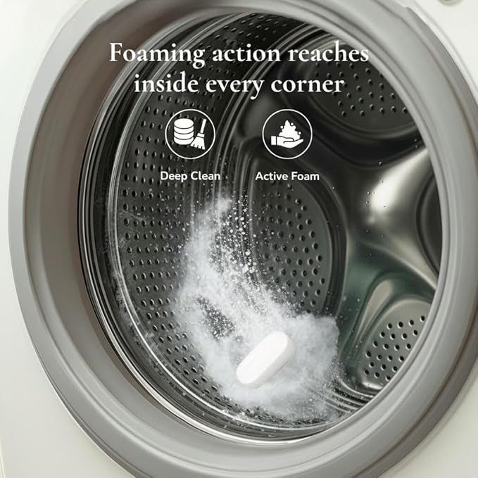 Washing Machine Cleaning Tablets 16 Count (Lemon). Deep Cleaning Descaler For Front & Top Load Machines. Removes Odor, Dirt & Limescale From Drum & Rubber Tub Sealing. Pet & Septic Safe