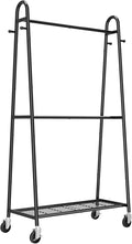 Sakugi Metal Clothes Rack - Clothing Racks for Hanging Clothes with Two Hanging Rods, 4 Hooks & Mesh Shelf, Triangular Coat Rack for Bedroom, Closet, Laundry Room, 36.5"x 16.9"x 71.3",Black