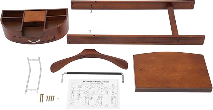 Valet Stand with Drawer and Top Tray, Wood Mens Suit Valet Stand with Wood Base, Freestanding Clothes Valet Stand with Hanger, Storage Organizer for Entryway Office Living Room (C, Walnut Color)