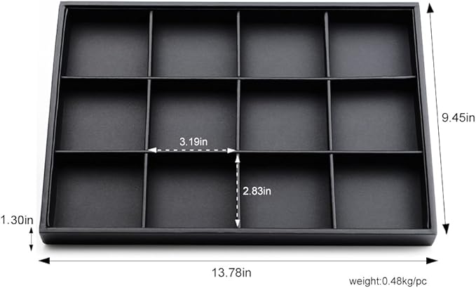 Oirlv Black Leather Jewelry Display Tray 12 Grid Jewelry Drawer Organizer Bracelet Bangle Organizer Independent Storage