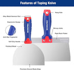 WORKPRO Drywall Tools, Stainless Steel Taping Knife 8 in 1 Painting Scraper with Mud Pan, Spackle Knife Set for Drywall Repairing, Paint Scraping and Wallpaper Removing