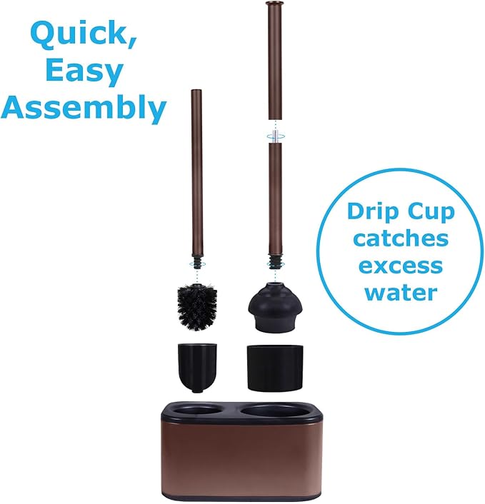 Blue Donuts Toilet Brush and Plunger Set with Holder, Sleek Minimalist Modern Oil Rubbed Bronze Bathroom Accessories Toilet Plunger and Toilet Bowl Brush Combo