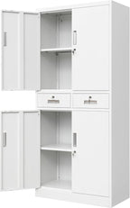 Metal Storage Cabinet with 2 Drawers 71" H,White Metal Garage Cabinets with 2 Lockable Doors and Adjustable Shelves Easy to Assemble for Home Office, Kitchen,Pantry,Garage,Warehouse
