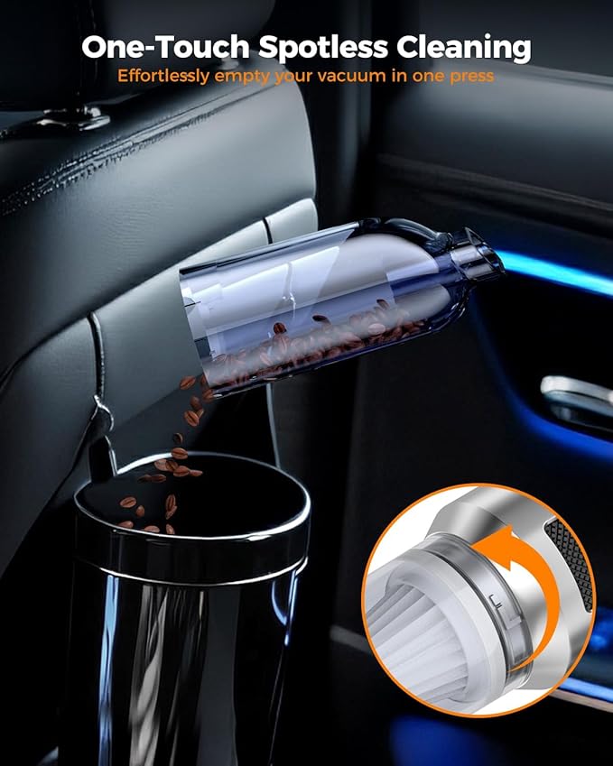 Car Vacuum,3 Suction Modes,Portable Mini Cordless Cleaner with 24000pa Suction Power,Type-C Charge,Handheld Vacuum for Home,Car, Office Desk, Keyboards(Dark Silver)