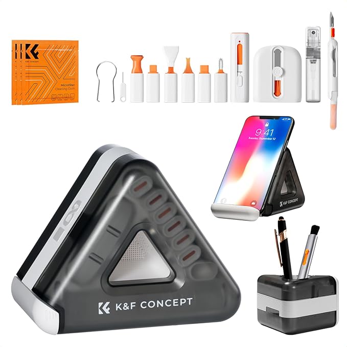 K&F CONCEPT 25-in-1 Keyboard Cleaning Kit Laptop Cleaner - Multifunction Electronic Specialized Accessories Cleaner Set for Cell Phone Tablet PC Camera Keyboard Earbud - Phone Tablet Holder