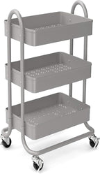 KoolerThings 3-Tier Rolling Metal Storage Organizer - Mobile Utility Rolling Storage Cart, Kitchen Cart with Caster Wheels (Grey)