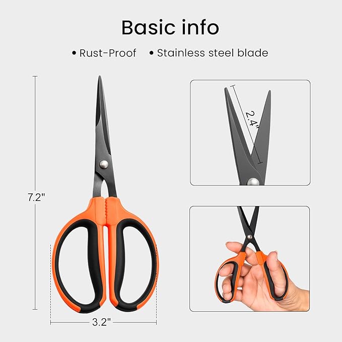 GROWNEER 3 Packs Trimming Scissors Teflon Coated Non Stick Blades Pruning Shears Gardening Hand Pruning Snips with Straight Stainless Steel Precision Blade