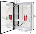 Aluminum Bathroom Medicine Cabinet with Farmhouse Black Framed 16x26 Inches Recess or Surface Mount Mirror Cabinet for Bathroom Toilet Kitchen